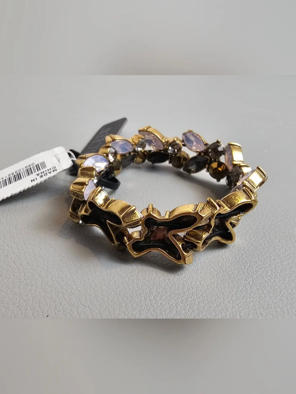 [J CREW] Puzzle Stretch Bracelet Opalescent, Lavender and Black Stones Gold Tone